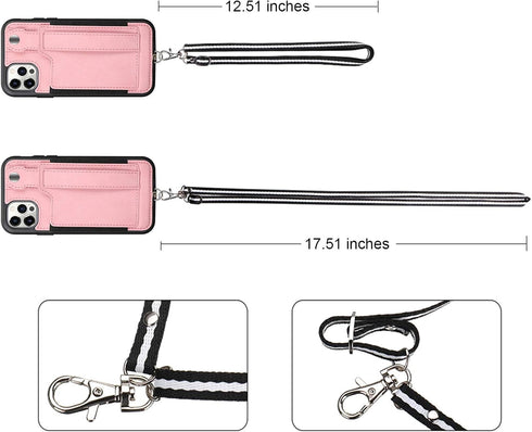 TOOVREN for iPhone 12/12 Pro Lanyard Case with Strap, Compatible with iPhone 12 Case 6.1" 2020,Slim Designer Wallet Protective Case with Card Hold...